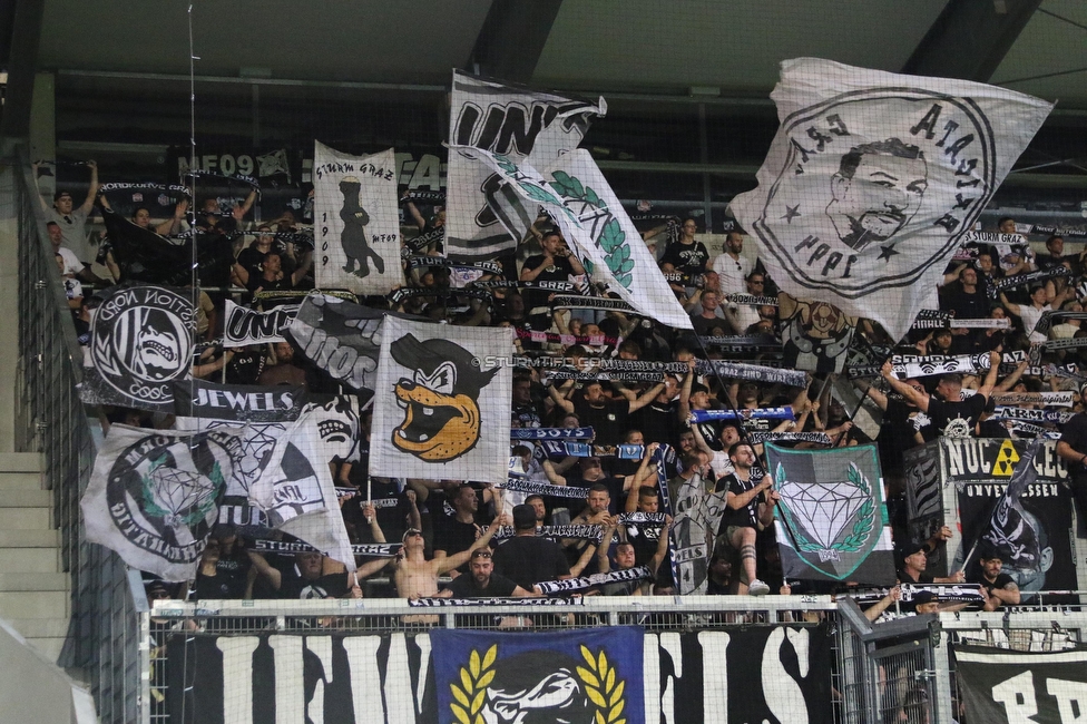 Altach - Sturm Graz
Oesterreichische Fussball Bundesliga, 6. Runde, SCR Altach - SK Sturm Graz, Stadion Schnabelholz Altach, 02.09.2023. 

Foto zeigt Fans von Sturm
