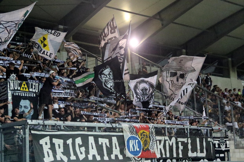 Altach - Sturm Graz
Oesterreichische Fussball Bundesliga, 6. Runde, SCR Altach - SK Sturm Graz, Stadion Schnabelholz Altach, 02.09.2023. 

Foto zeigt Fans von Sturm
Schlüsselwörter: brigata sturmflut schals