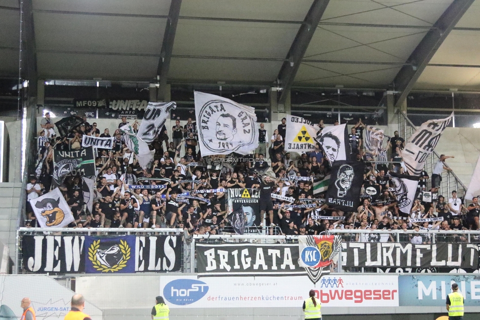 Altach - Sturm Graz
Oesterreichische Fussball Bundesliga, 6. Runde, SCR Altach - SK Sturm Graz, Stadion Schnabelholz Altach, 02.09.2023. 

Foto zeigt Fans von Sturm
Schlüsselwörter: schals