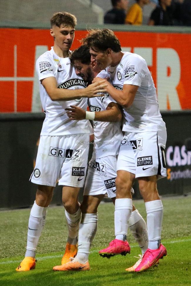 Altach - Sturm Graz
Oesterreichische Fussball Bundesliga, 6. Runde, SCR Altach - SK Sturm Graz, Stadion Schnabelholz Altach, 02.09.2023. 

Foto zeigt Szymon Wloddarczyk (Sturm), Otar Kiteishvili (Sturm) und William Boeving (Sturm)
Schlüsselwörter: torjubel