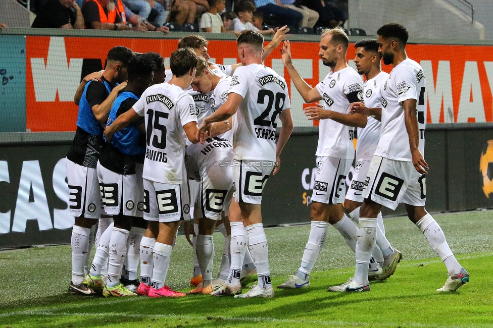 Altach - Sturm Graz
Oesterreichische Fussball Bundesliga, 6. Runde, SCR Altach - SK Sturm Graz, Stadion Schnabelholz Altach, 02.09.2023. 

Foto zeigt die Mannschaft von Sturm
Schlüsselwörter: torjubel