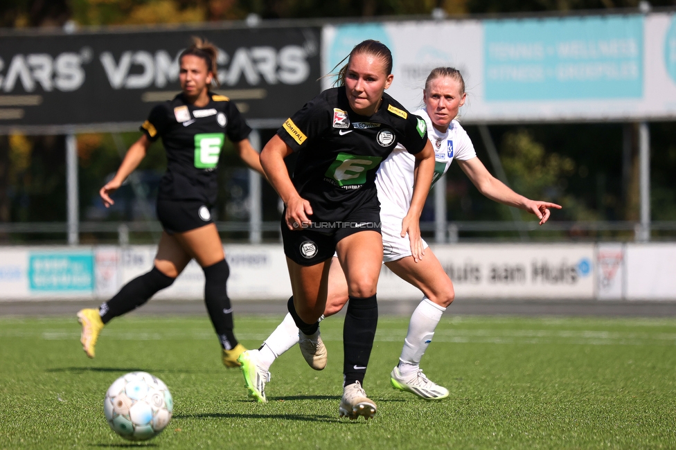 Sturm Damen - UMF Stjarnan
UEFA Champions League Qualifikation, 1. Runde, SK Sturm Graz Damen - UMF Stjarnan, Stadion Schreuserve Enschede, 09.09.2023. 

Foto zeigt Anna Wirnsberger (Sturm Damen)
