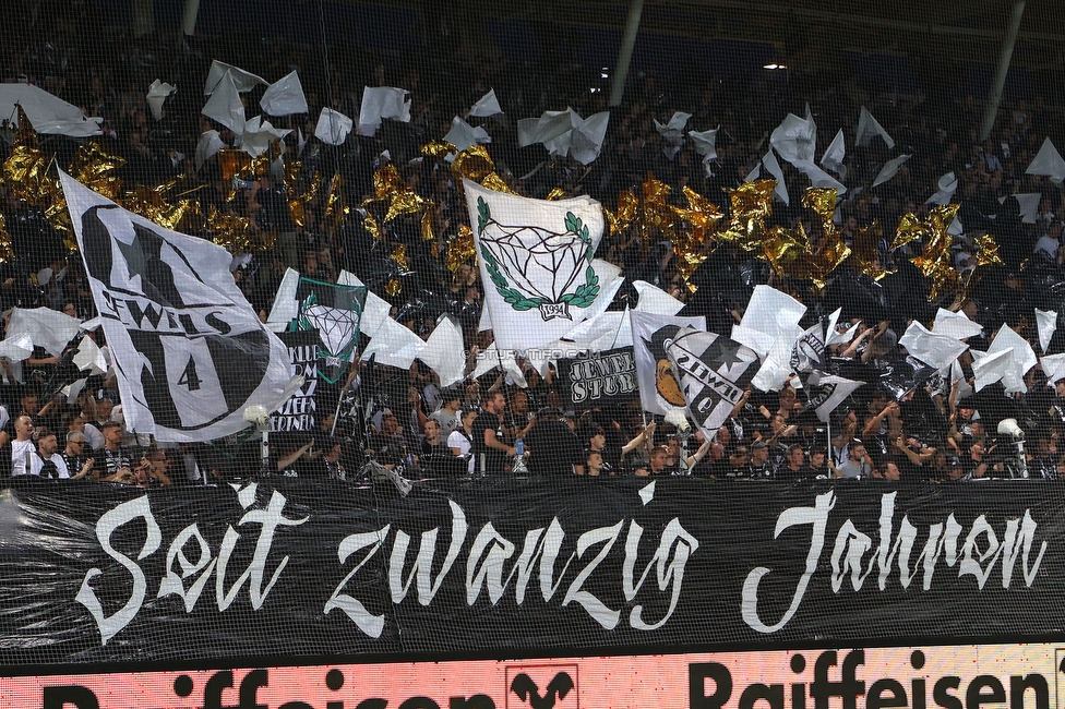 Sturm Graz - RB Salzburg
Oesterreichische Fussball Bundesliga, 7. Runde, SK Sturm Graz - FC RB Salzburg, Stadion Liebenau Graz, 16.09.2023. 

Foto zeigt Fans von Sturm mit einer Choreografie
