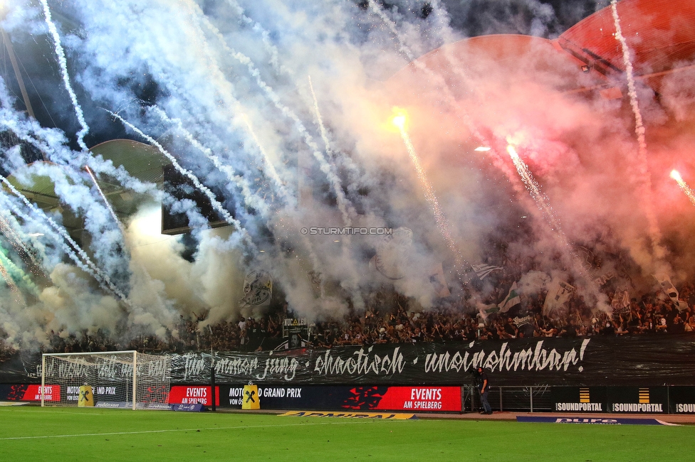 Sturm Graz - RB Salzburg
Oesterreichische Fussball Bundesliga, 7. Runde, SK Sturm Graz - FC RB Salzburg,  Stadion Liebenau Graz, 16.09.2023. 

Foto zeigt Fans von Sturm mit einer Choreografie
Schlüsselwörter: bastion pyrotechnik