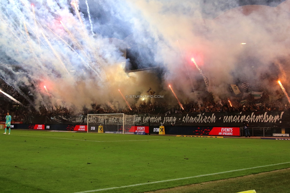 Sturm Graz - RB Salzburg
Oesterreichische Fussball Bundesliga, 7. Runde, SK Sturm Graz - FC RB Salzburg,  Stadion Liebenau Graz, 16.09.2023. 

Foto zeigt Fans von Sturm mit einer Choreografie
Schlüsselwörter: bastion pyrotechnik