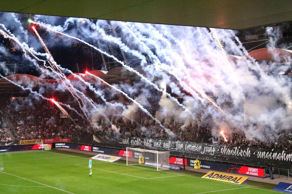 Sturm Graz - RB Salzburg
Oesterreichische Fussball Bundesliga, 7. Runde, SK Sturm Graz - FC RB Salzburg,  Stadion Liebenau Graz, 16.09.2023. 

Foto zeigt Fans von Sturm mit einer Choreografie
Schlüsselwörter: bastion pyrotechnik