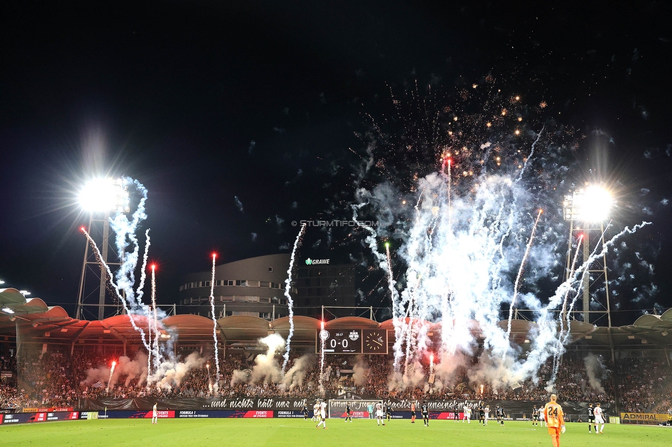 Sturm Graz - RB Salzburg
Oesterreichische Fussball Bundesliga, 7. Runde, SK Sturm Graz - FC RB Salzburg,  Stadion Liebenau Graz, 16.09.2023. 

Foto zeigt Fans von Sturm mit einer Choreografie
Schlüsselwörter: pyrotechnik bastion