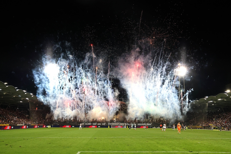 Sturm Graz - RB Salzburg
Oesterreichische Fussball Bundesliga, 7. Runde, SK Sturm Graz - FC RB Salzburg,  Stadion Liebenau Graz, 16.09.2023. 

Foto zeigt Fans von Sturm mit einer Choreografie
Schlüsselwörter: pyrotechnik bastion