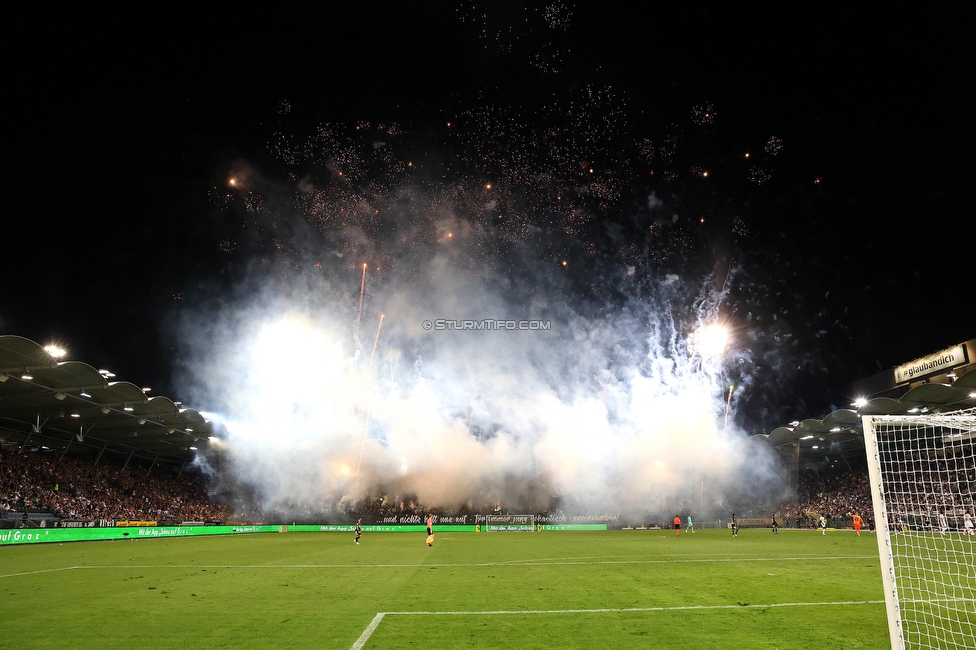 Sturm Graz - RB Salzburg
Oesterreichische Fussball Bundesliga, 7. Runde, SK Sturm Graz - FC RB Salzburg,  Stadion Liebenau Graz, 16.09.2023. 

Foto zeigt Fans von Sturm mit einer Choreografie
Schlüsselwörter: pyrotechnik bastion