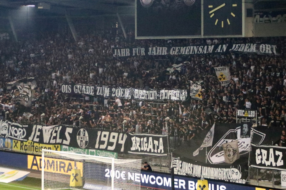 Sturm Graz - RB Salzburg
Oesterreichische Fussball Bundesliga, 7. Runde, SK Sturm Graz - FC RB Salzburg, Stadion Liebenau Graz, 16.09.2023. 

Foto zeigt Fans von Sturm mit einem Spruchband
Schlüsselwörter: bastion jewels