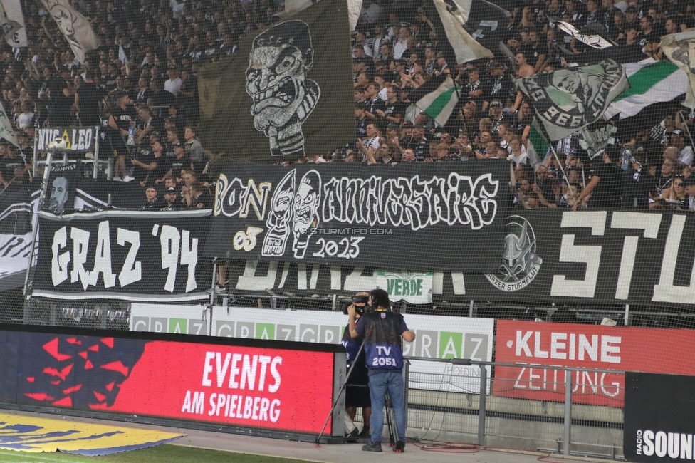 Sturm Graz - RB Salzburg
Oesterreichische Fussball Bundesliga, 7. Runde, SK Sturm Graz - FC RB Salzburg,  Stadion Liebenau Graz, 16.09.2023. 

Foto zeigt Fans von Sturm mit einem Spruchband
Schlüsselwörter: bastion sturmflut