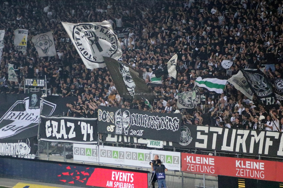 Sturm Graz - RB Salzburg
Oesterreichische Fussball Bundesliga, 7. Runde, SK Sturm Graz - FC RB Salzburg, Stadion Liebenau Graz, 16.09.2023. 

Foto zeigt Fans von Sturm mit einem Spruchband
