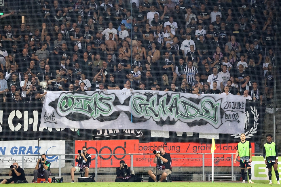 Sturm Graz - RB Salzburg
Oesterreichische Fussball Bundesliga, 7. Runde, SK Sturm Graz - FC RB Salzburg,  Stadion Liebenau Graz, 16.09.2023. 

Foto zeigt Fans von Sturm mit einem Spruchband
Schlüsselwörter: sws bastion