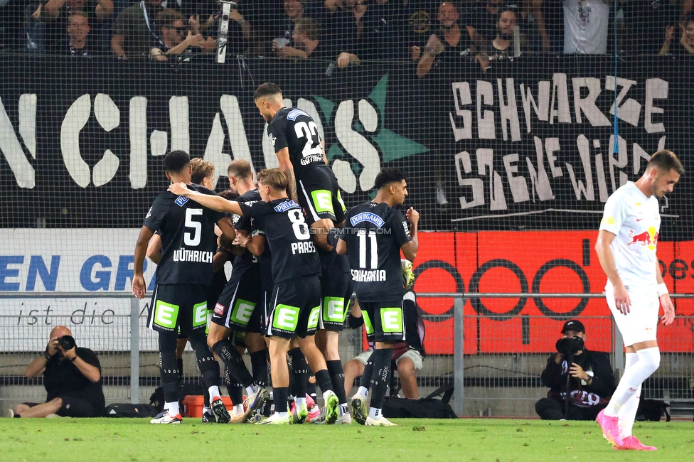 Sturm Graz - RB Salzburg
Oesterreichische Fussball Bundesliga, 7. Runde, SK Sturm Graz - FC RB Salzburg,  Stadion Liebenau Graz, 16.09.2023. 

Foto zeigt Otar Kiteishvili (Sturm) und die Mannschaft von Sturm
Schlüsselwörter: torjubel