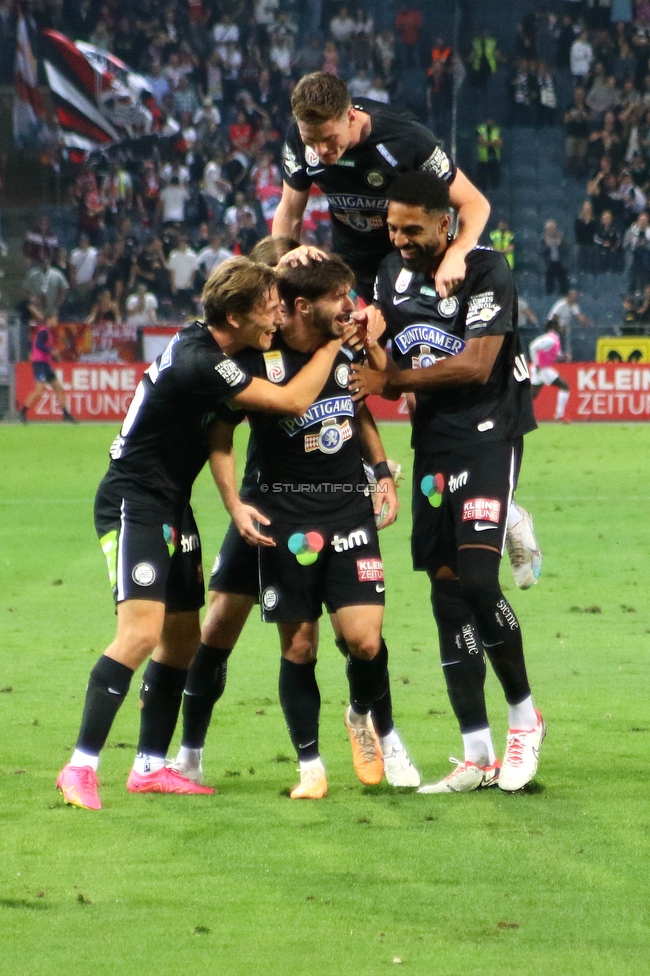 Sturm Graz - RB Salzburg
Oesterreichische Fussball Bundesliga, 7. Runde, SK Sturm Graz - FC RB Salzburg,  Stadion Liebenau Graz, 16.09.2023. 

Foto zeigt William Boeving (Sturm), Otar Kiteishvili (Sturm), David Schnegg (Sturm) und Gregory Wuethrich (Sturm)
Schlüsselwörter: torjubel