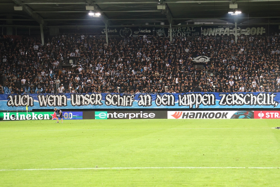 Sturm Graz - Sporting
UEFA Europa League Gruppenphase 1. Spieltag, SK Sturm Graz - Sporting Lissabon, Stadion Liebenau Graz, 21.09.2023. 

Foto zeigt Fans von Sturm mit einer Choreografie
