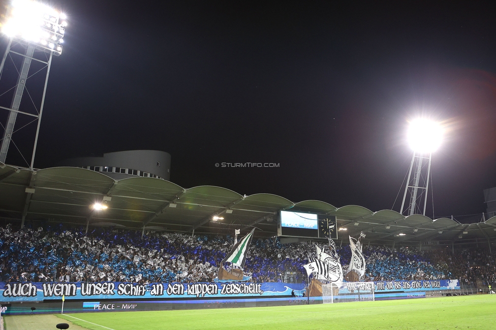 Sturm Graz - Sporting
UEFA Europa League Gruppenphase 1. Spieltag, SK Sturm Graz - Sporting Lissabon, Stadion Liebenau Graz, 21.09.2023. 

Foto zeigt Fans von Sturm mit einer Choreografie
