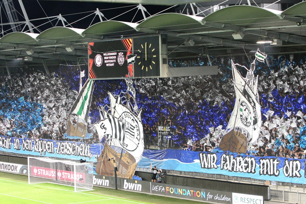 Sturm Graz - Sporting
UEFA Europa League Gruppenphase 1. Spieltag, SK Sturm Graz - Sporting Lissabon, Stadion Liebenau Graz, 21.09.2023. 

Foto zeigt Fans von Sturm mit einer Choreografie
