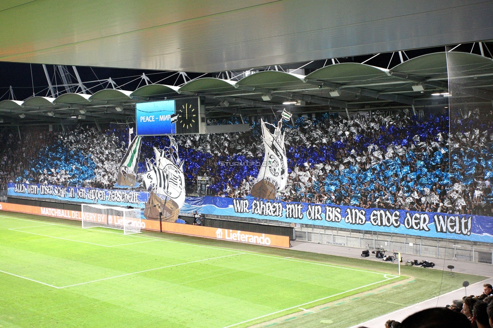 Sturm Graz - Sporting
UEFA Europa League Gruppenphase 1. Spieltag, SK Sturm Graz - Sporting Lissabon, Stadion Liebenau Graz, 21.09.2023. 

Foto zeigt Fans von Sturm mit einer Choreografie
