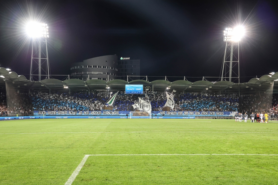 Sturm Graz - Sporting
UEFA Europa League Gruppenphase 1. Spieltag, SK Sturm Graz - Sporting Lissabon, Stadion Liebenau Graz, 21.09.2023. 

Foto zeigt Fans von Sturm mit einer Choreografie
