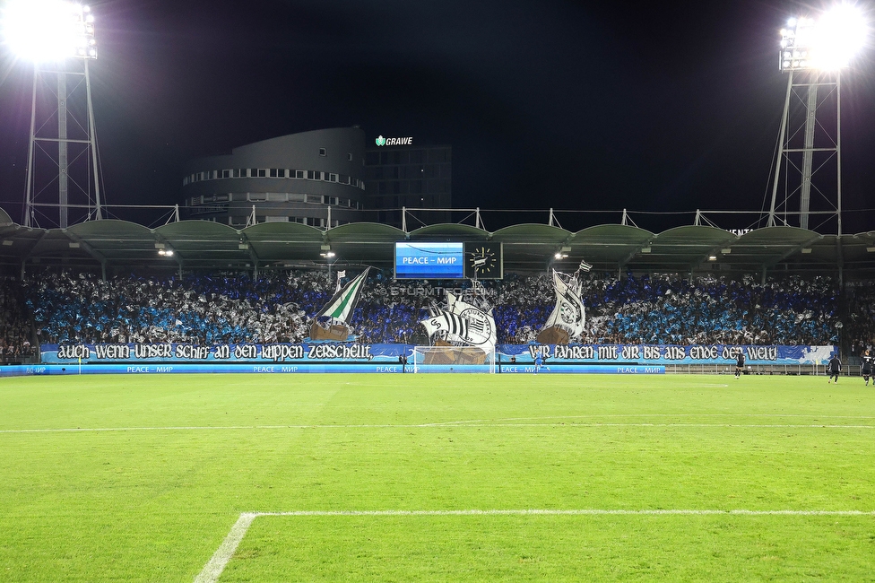 Sturm Graz - Sporting
UEFA Europa League Gruppenphase 1. Spieltag, SK Sturm Graz - Sporting Lissabon, Stadion Liebenau Graz, 21.09.2023. 

Foto zeigt Fans von Sturm mit einer Choreografie
