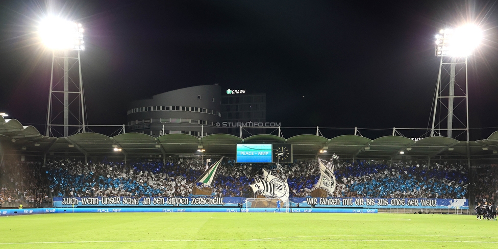 Sturm Graz - Sporting
UEFA Europa League Gruppenphase 1. Spieltag, SK Sturm Graz - Sporting Lissabon, Stadion Liebenau Graz, 21.09.2023. 

Foto zeigt Fans von Sturm mit einer Choreografie
