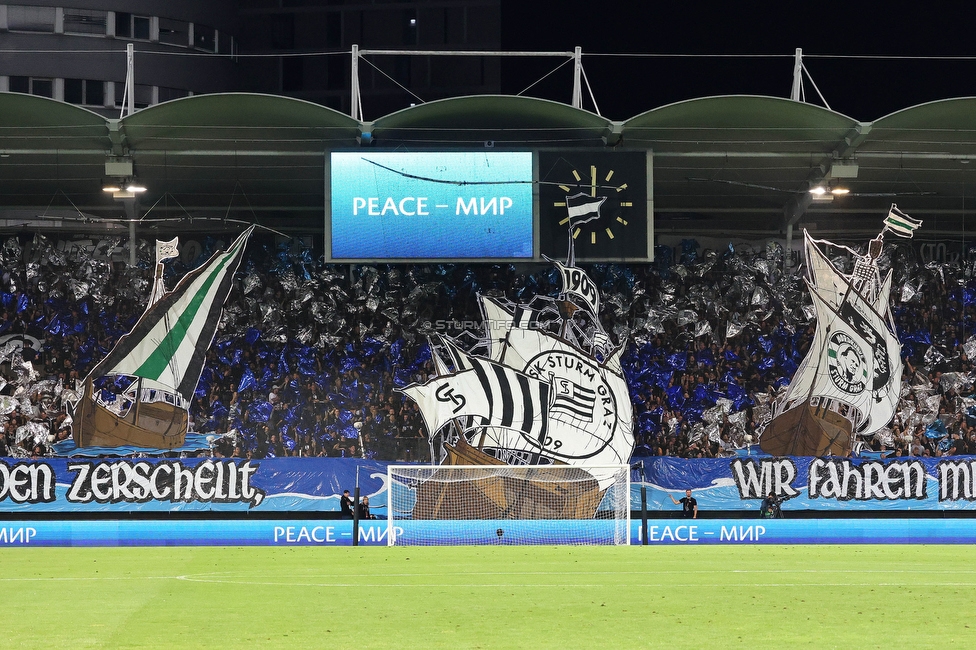 Sturm Graz - Sporting
UEFA Europa League Gruppenphase 1. Spieltag, SK Sturm Graz - Sporting Lissabon, Stadion Liebenau Graz, 21.09.2023. 

Foto zeigt Fans von Sturm mit einer Choreografie
