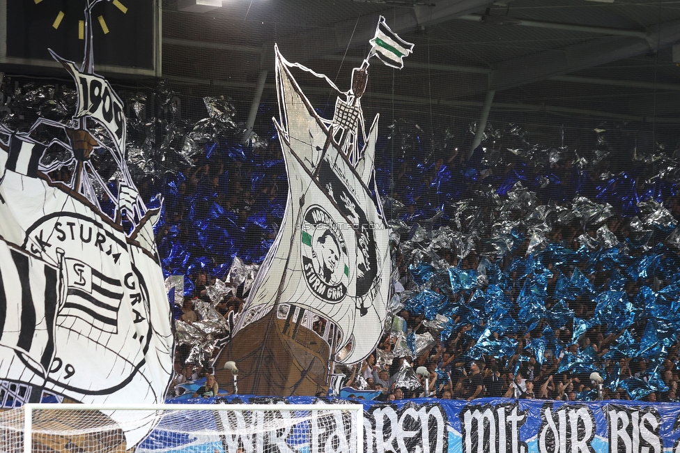 Sturm Graz - Sporting
UEFA Europa League Gruppenphase 1. Spieltag, SK Sturm Graz - Sporting Lissabon, Stadion Liebenau Graz, 21.09.2023. 

Foto zeigt Fans von Sturm mit einer Choreografie
