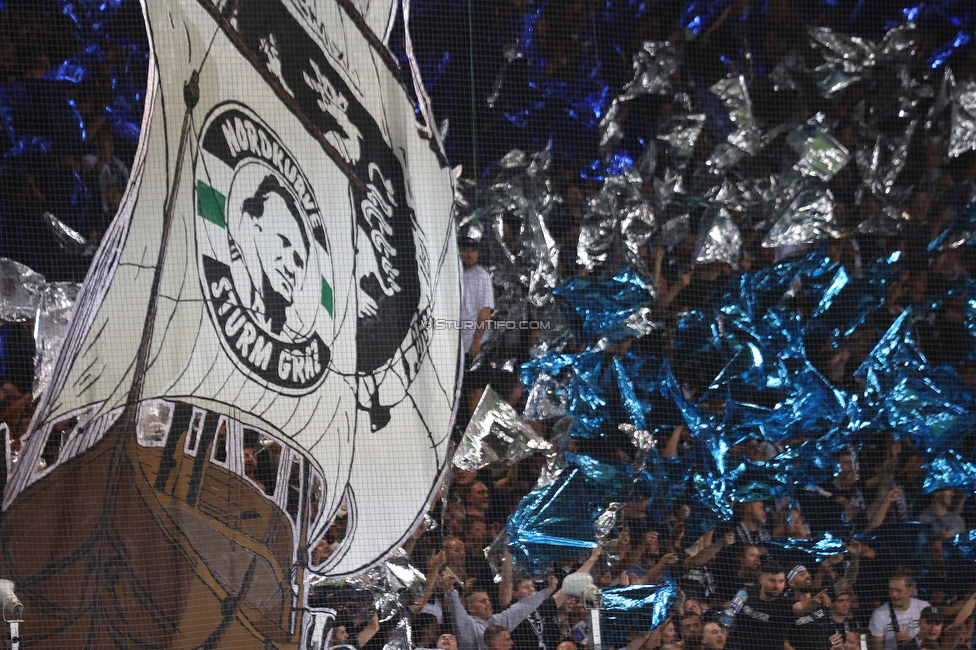 Sturm Graz - Sporting
UEFA Europa League Gruppenphase 1. Spieltag, SK Sturm Graz - Sporting Lissabon, Stadion Liebenau Graz, 21.09.2023. 

Foto zeigt Fans von Sturm mit einer Choreografie
