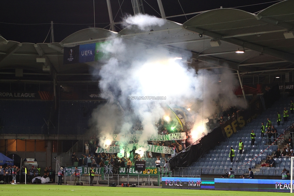 Sturm Graz - Sporting
UEFA Europa League Gruppenphase 1. Spieltag, SK Sturm Graz - Sporting Lissabon, Stadion Liebenau Graz, 21.09.2023. 

Foto zeigt Fans von Sporting
Schlüsselwörter: pyrotechnik