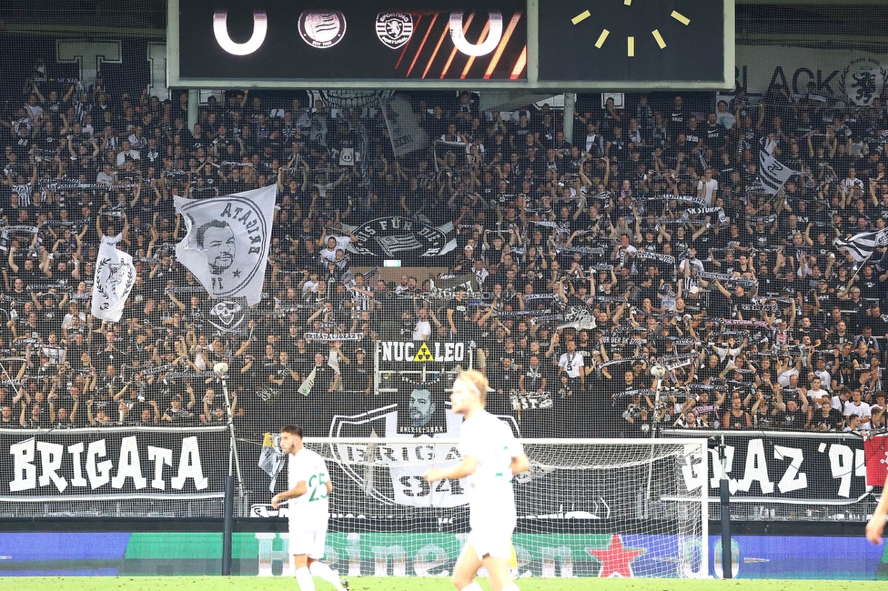 Sturm Graz - Sporting
UEFA Europa League Gruppenphase 1. Spieltag, SK Sturm Graz - Sporting Lissabon, Stadion Liebenau Graz, 21.09.2023. 

Foto zeigt Fans von Sturm
Schlüsselwörter: schals brigata