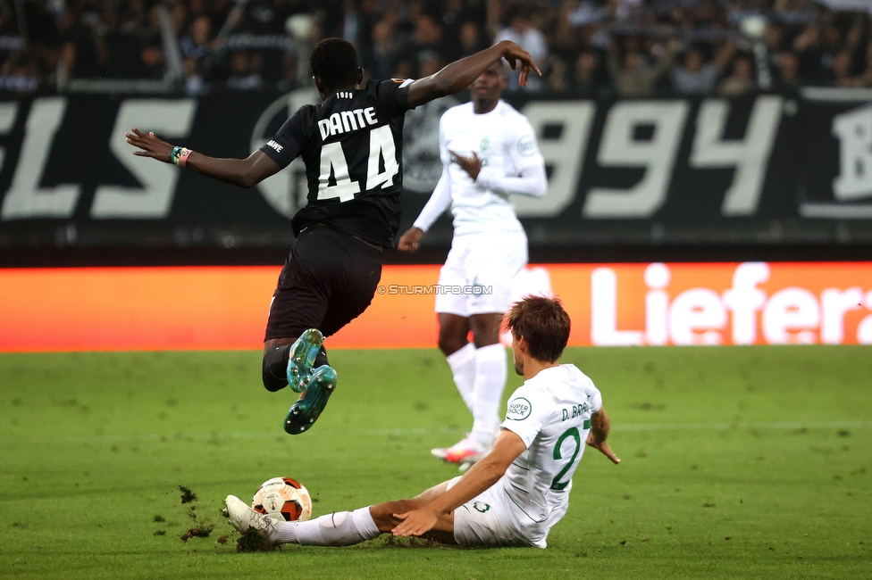 Sturm Graz - Sporting
UEFA Europa League Gruppenphase 1. Spieltag, SK Sturm Graz - Sporting Lissabon, Stadion Liebenau Graz, 21.09.2023. 

Foto zeigt Amadou Dante (Sturm)
