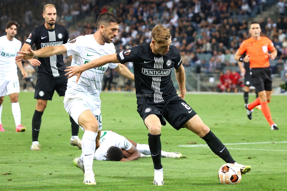 Sturm Graz - Sporting
UEFA Europa League Gruppenphase 1. Spieltag, SK Sturm Graz - Sporting Lissabon, Stadion Liebenau Graz, 21.09.2023. 

Foto zeigt Alexander Prass (Sturm)
