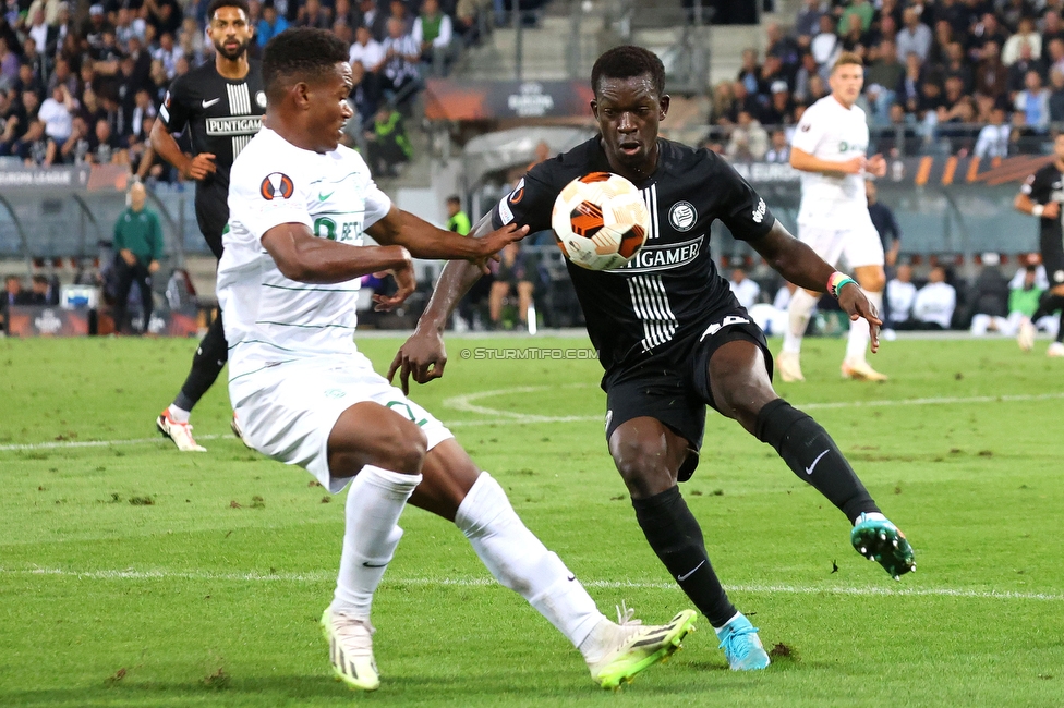 Sturm Graz - Sporting
UEFA Europa League Gruppenphase 1. Spieltag, SK Sturm Graz - Sporting Lissabon, Stadion Liebenau Graz, 21.09.2023. 

Foto zeigt Amadou Dante (Sturm)
