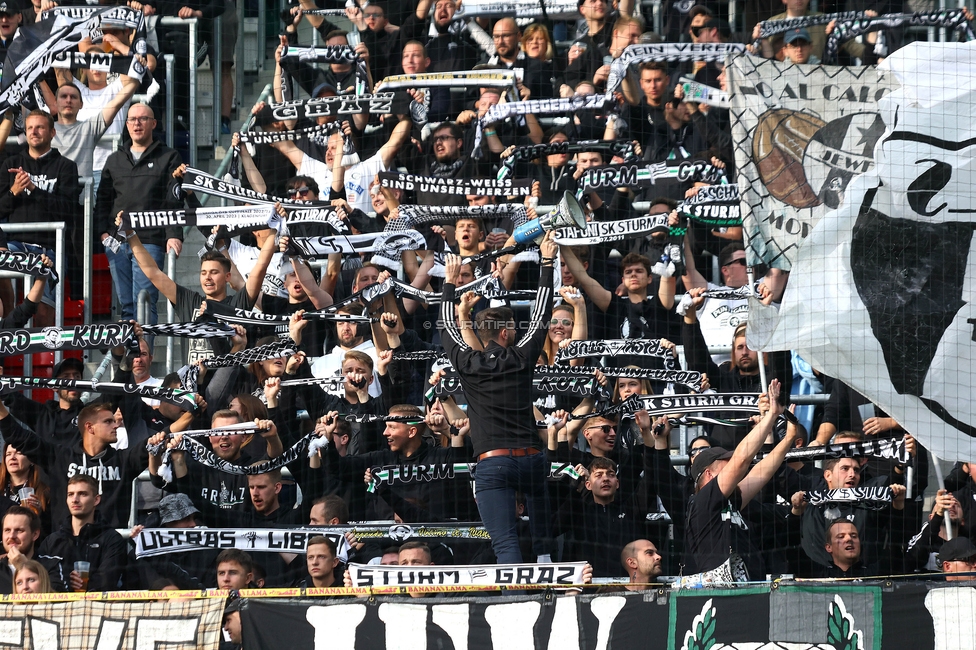 Rapid Wien - Sturm Graz
Oesterreichische Fussball Bundesliga, 8. Runde, SK Rapid Wien - SK Sturm Graz, Weststadion Wien, 24.09.2023. 

Foto zeigt Fans von Sturm
