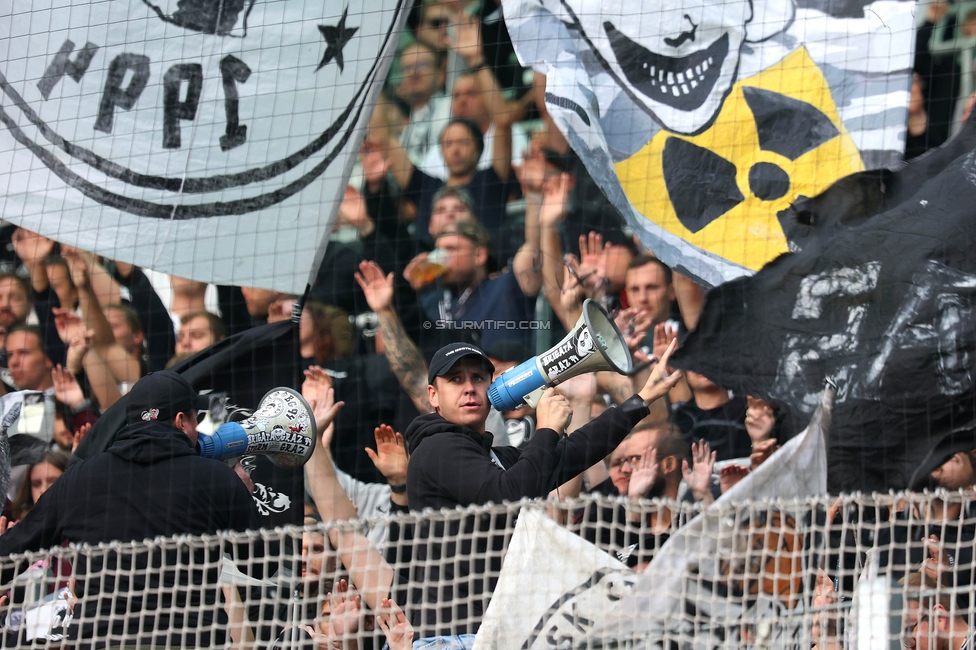 Rapid Wien - Sturm Graz
Oesterreichische Fussball Bundesliga, 8. Runde, SK Rapid Wien - SK Sturm Graz, Weststadion Wien, 24.09.2023. 

Foto zeigt Fans von Sturm
