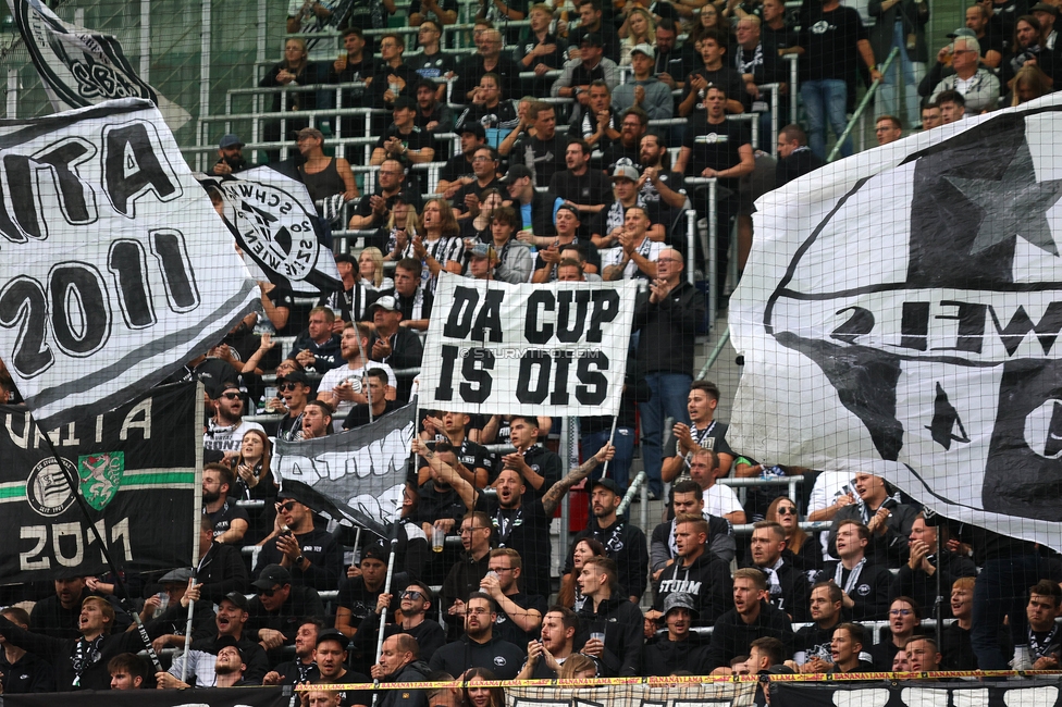 Rapid Wien - Sturm Graz
Oesterreichische Fussball Bundesliga, 8. Runde, SK Rapid Wien - SK Sturm Graz, Weststadion Wien, 24.09.2023. 

Foto zeigt Fans von Sturm
