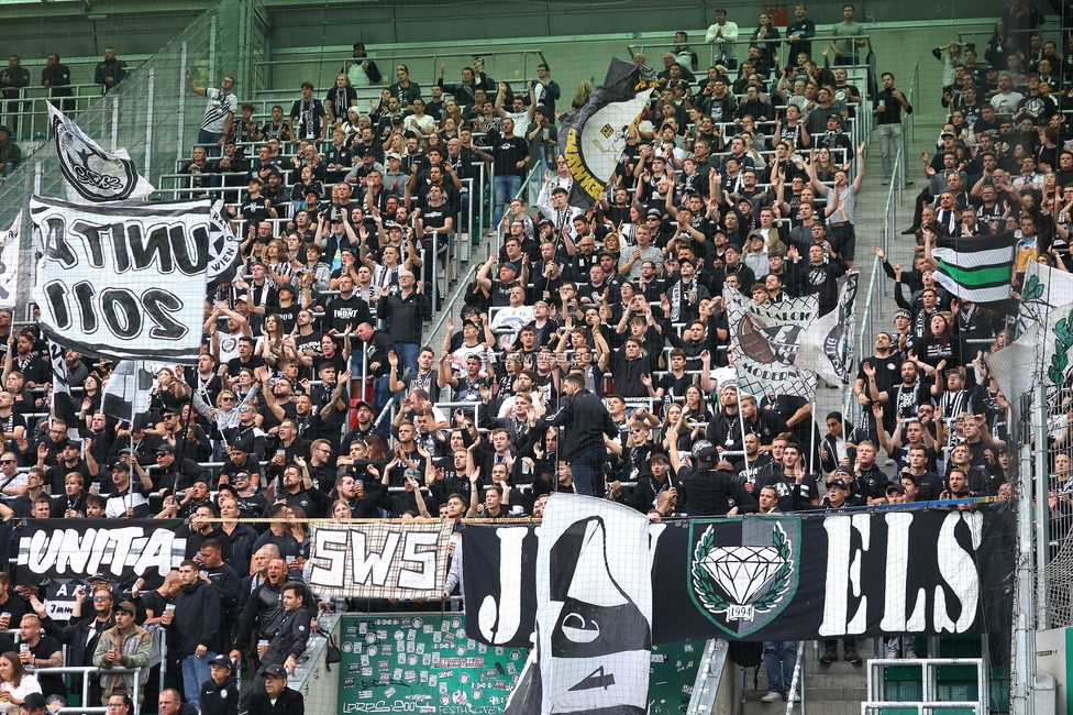 Rapid Wien - Sturm Graz
Oesterreichische Fussball Bundesliga, 8. Runde, SK Rapid Wien - SK Sturm Graz, Weststadion Wien, 24.09.2023. 

Foto zeigt Fans von Sturm
