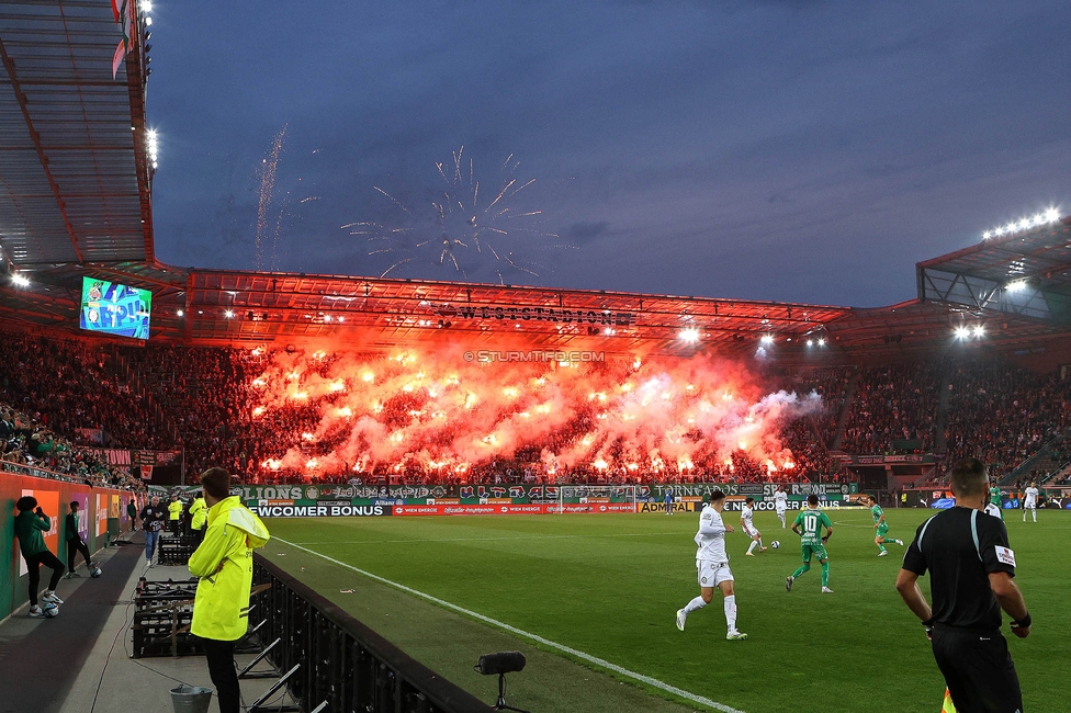 Rapid Wien - Sturm Graz
Oesterreichische Fussball Bundesliga, 8. Runde, SK Rapid Wien - SK Sturm Graz, Weststadion Wien, 24.09.2023. 

Foto zeigt Fans von Rapid mit Pyrotechnik
