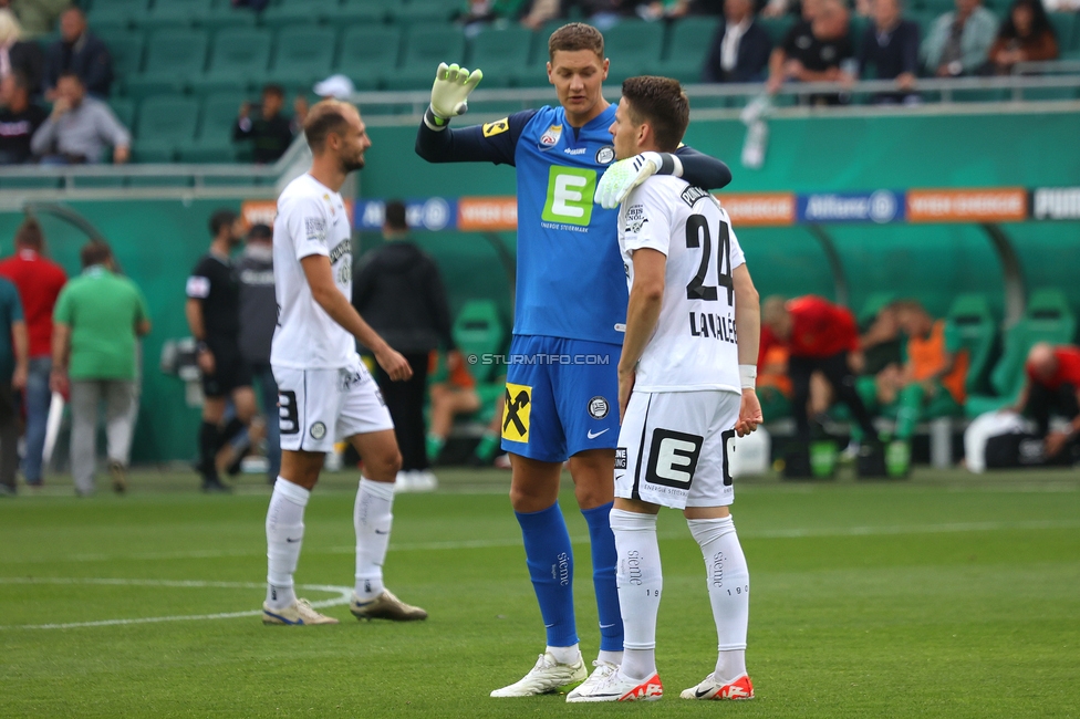 Rapid Wien - Sturm Graz
Oesterreichische Fussball Bundesliga, 8. Runde, SK Rapid Wien - SK Sturm Graz, Weststadion Wien, 24.09.2023. 

Foto zeigt Kjell Scherpen (Sturm) und Dimitri Dominique Lavalee (Sturm)
