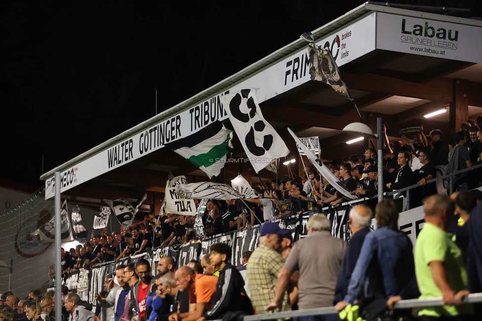 Leobendorf - Sturm Graz
OEFB Cup, 2. Runde, SV Leobendorf - SK Sturm Graz, Franz Haas Stadion Leobendorf, 27.09.2023. 

Foto zeigt Fans von Sturm
