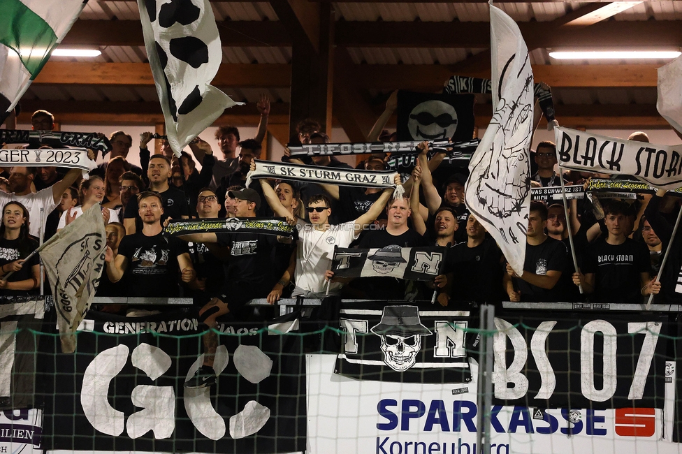 Leobendorf - Sturm Graz
OEFB Cup, 2. Runde, SV Leobendorf - SK Sturm Graz, Franz Haas Stadion Leobendorf, 27.09.2023. 

Foto zeigt Fans von Sturm
