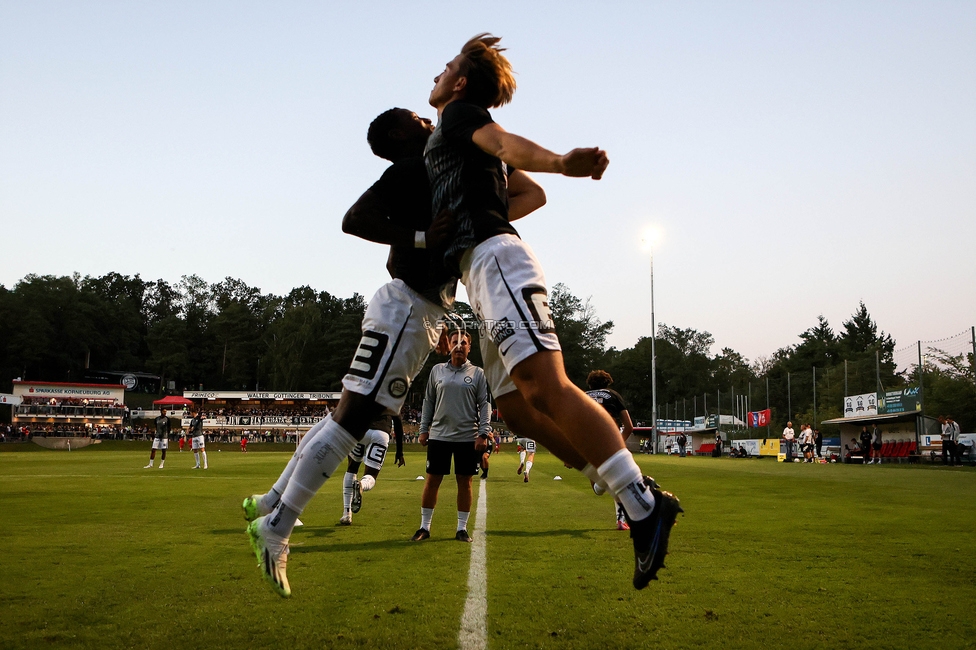 Leobendorf - Sturm Graz
OEFB Cup, 2. Runde, SV Leobendorf - SK Sturm Graz, Sportplatz Leobendorf, 27.09.2023. 

Foto zeigt Amadou Dante (Sturm) und David Affengruber (Sturm)
