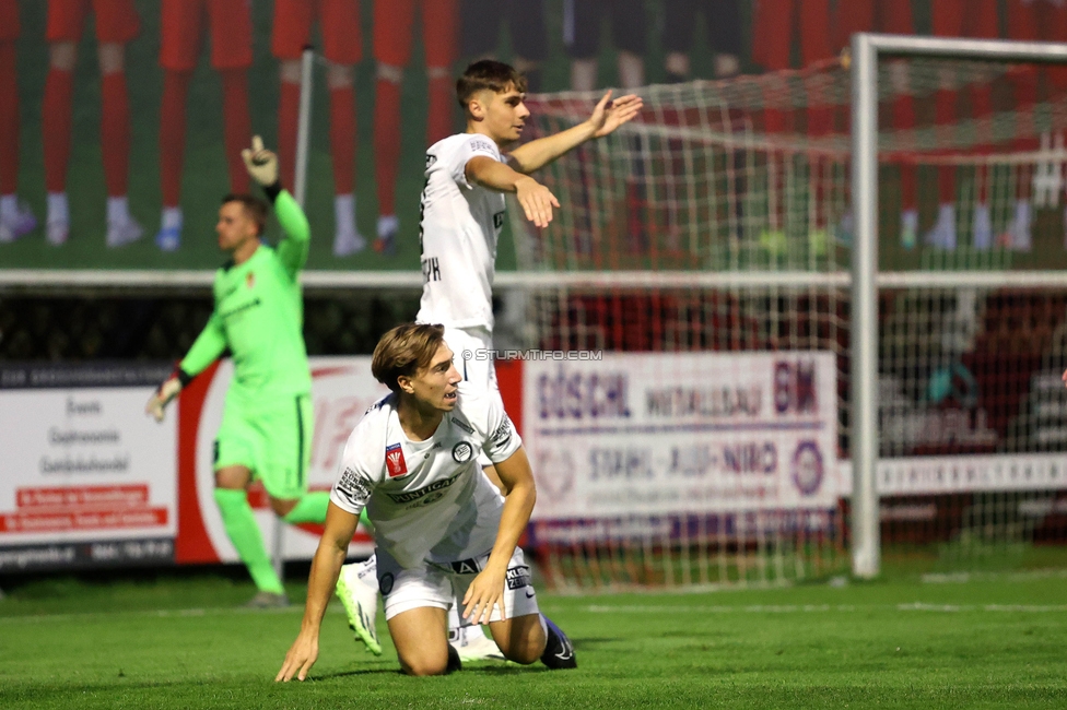 Leobendorf - Sturm Graz
OEFB Cup, 2. Runde, SV Leobendorf - SK Sturm Graz, Sportplatz Leobendorf, 27.09.2023. 

Foto zeigt David Affengruber (Sturm) und Szymon Wlodarczyk (Sturm)
