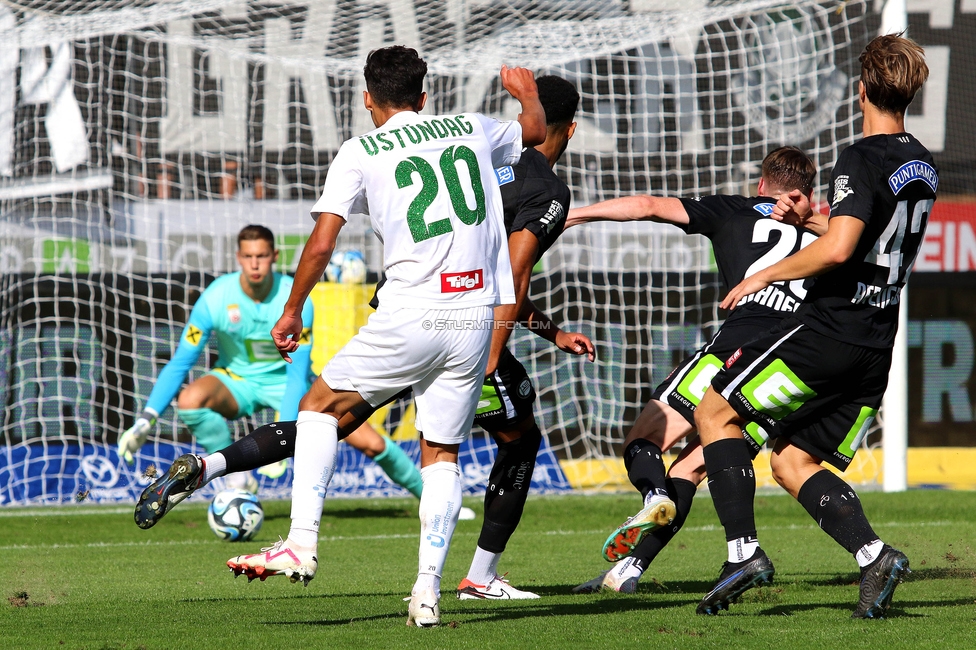 Sturm Graz - Wattens
Oesterreichische Fussball Bundesliga, 9. Runde, SK Sturm Graz - WSG Tirol, Stadion Liebenau Graz, 01.10.2023. 

Foto zeigt Kjell Scherpen (Sturm), David Affengruber (Sturm) und Dimitri Dominique Lavalee (Sturm)
