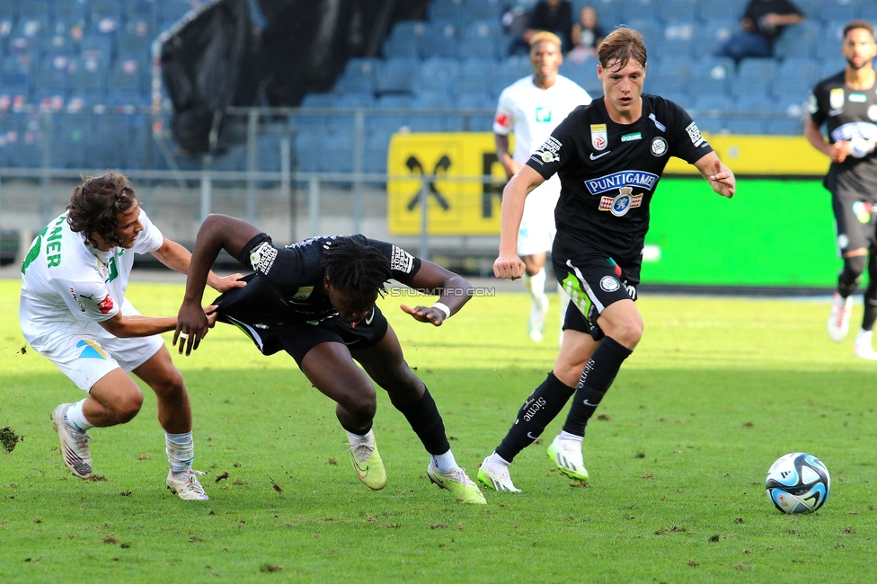 Sturm Graz - Wattens
Oesterreichische Fussball Bundesliga, 9. Runde, SK Sturm Graz - WSG Tirol, Stadion Liebenau Graz, 01.10.2023. 

Foto zeigt Seedyahmed Tijan Jatta (Sturm) und Alexander Prass (Sturm)
