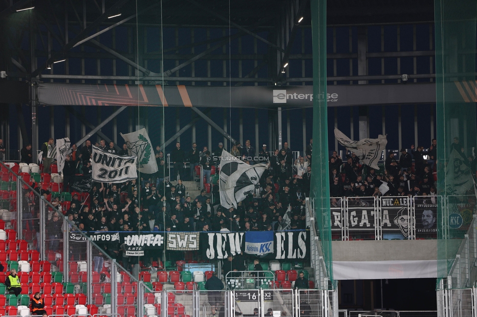 Rakow Czestochowa - Sturm Graz
UEFA Europa League Gruppenphase 2. Spieltag, Rakow Czestochowa - SK Sturm Graz, Zaglebiowski Park Sportowy Sosnowiec, 05.10.2023. 

Foto zeigt Fans von Sturm
