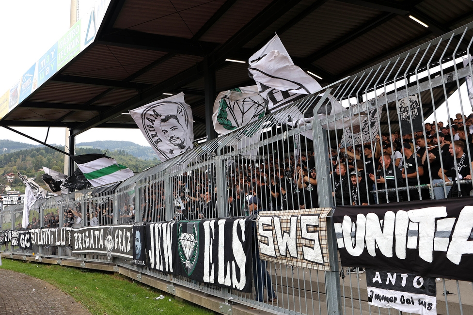 Wolfsberg - Sturm Graz
Oesterreichische Fussball Bundesliga, 10. Runde, Wolfsberger AC - SK Sturm Graz, Lavanttal-Arena Wolfsberg, 08.10.2023. 

Foto zeigt Fans von Sturm
