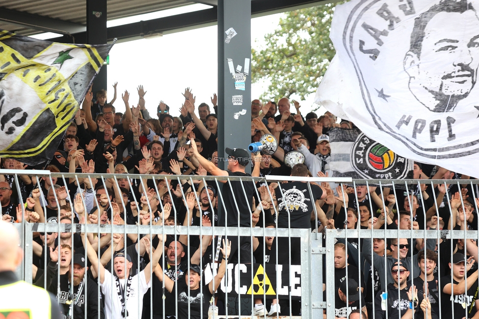 Wolfsberg - Sturm Graz
Oesterreichische Fussball Bundesliga, 10. Runde, Wolfsberger AC - SK Sturm Graz, Lavanttal-Arena Wolfsberg, 08.10.2023. 

Foto zeigt Fans von Sturm
