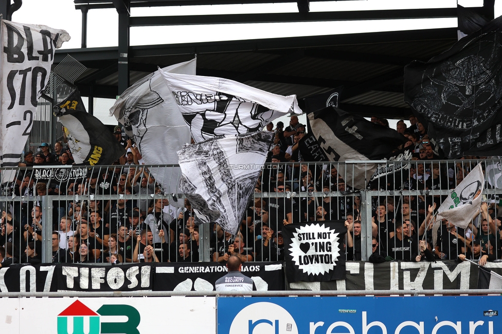 Wolfsberg - Sturm Graz
Oesterreichische Fussball Bundesliga, 10. Runde, Wolfsberger AC - SK Sturm Graz, Lavanttal-Arena Wolfsberg, 08.10.2023. 

Foto zeigt Fans von Sturm
